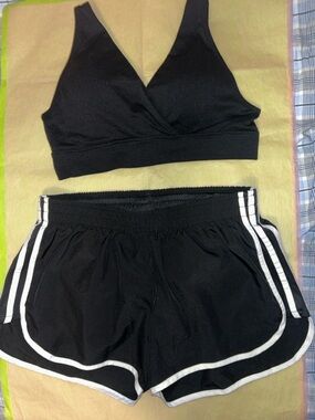 Adidas Running Shorts + Sports Bra Bundle Black Athleisure Set M/L